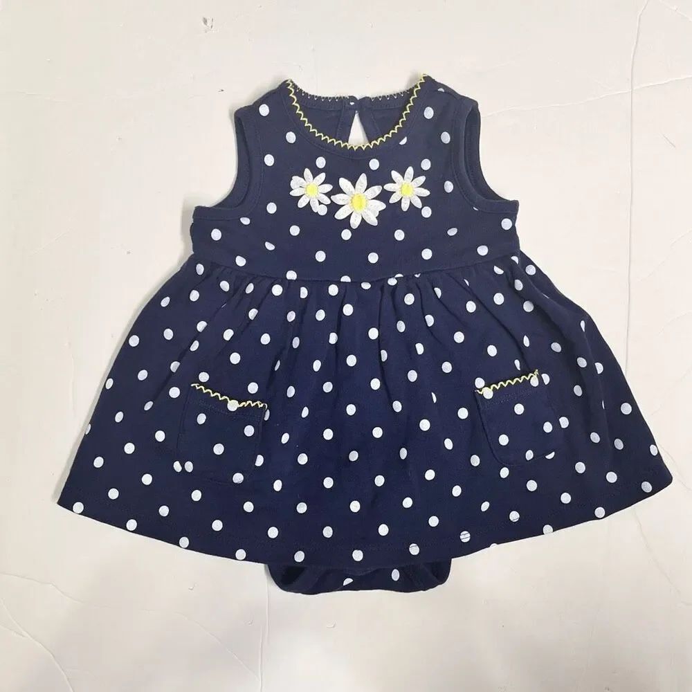 Little Me Navy With White Polka Dots Dress   Sz 3 M